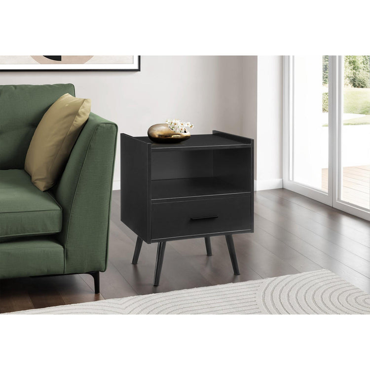 I 3667 - Table D'appoint, Table D'appoint, Bout, Tiroir De Rangement, Table De Nuit, Chambre À Coucher, Salon, Stratifié Noir, Contemporain, Moderne - Simple Boutique