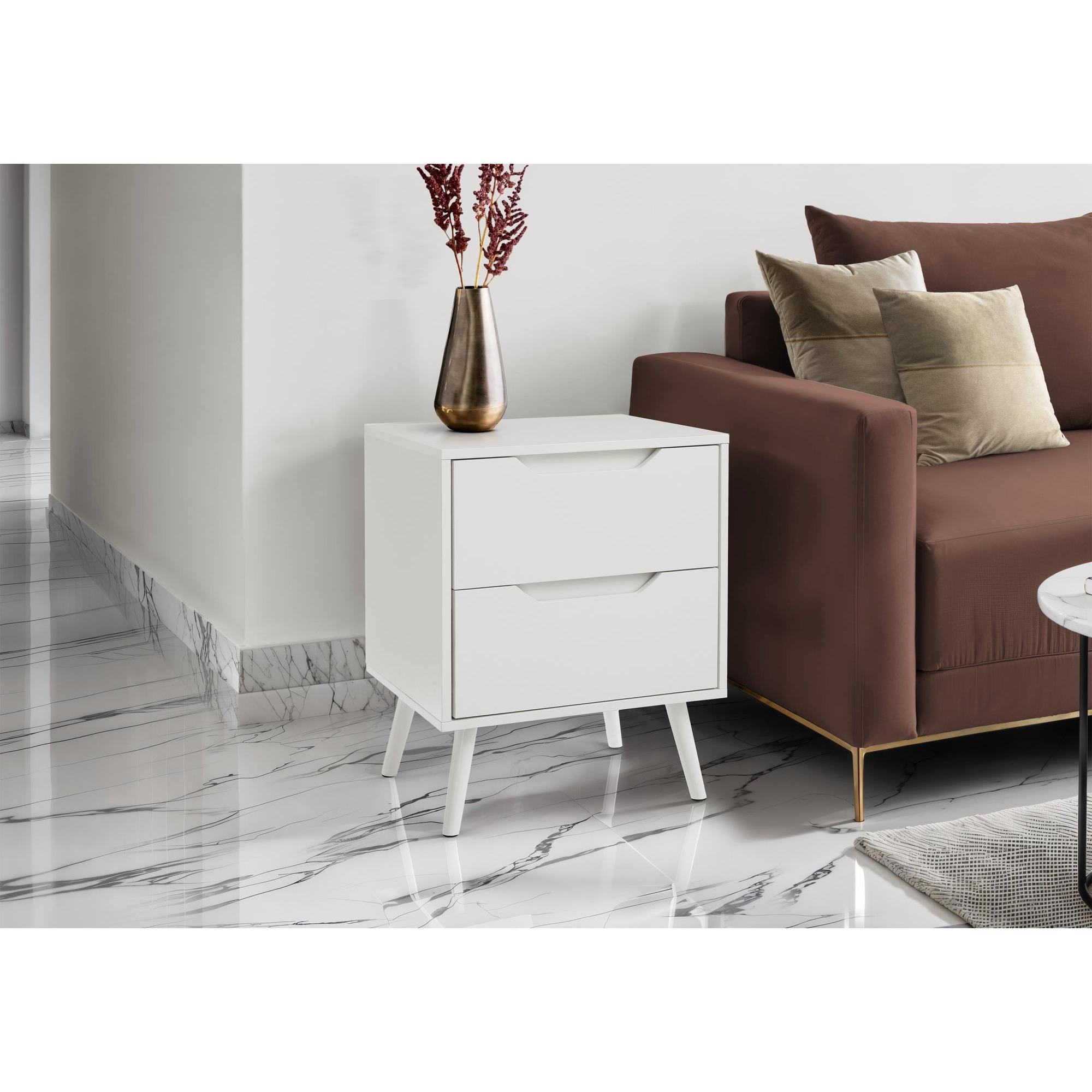 I 3688 - Table D'appoint, Table D'appoint, Bout, Tiroir De Rangement, Table De Nuit, Chambre À Coucher, Salon, Stratifié Blanc, Moderne, Contemporain - Simple Boutique