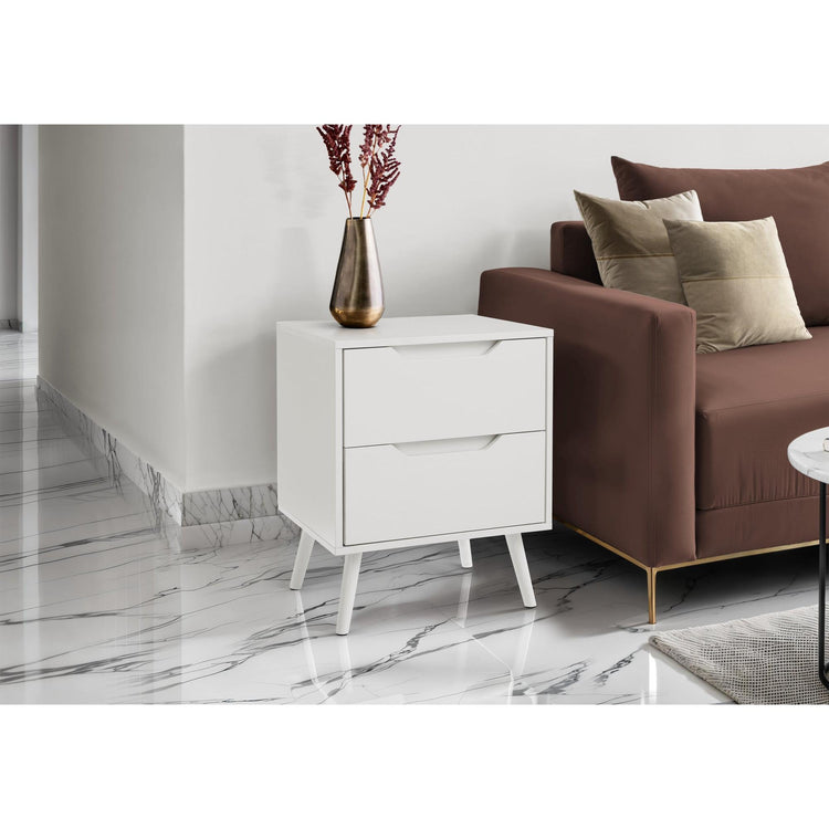 I 3688 - Table D'appoint, Table D'appoint, Bout, Tiroir De Rangement, Table De Nuit, Chambre À Coucher, Salon, Stratifié Blanc, Moderne, Contemporain - Simple Boutique