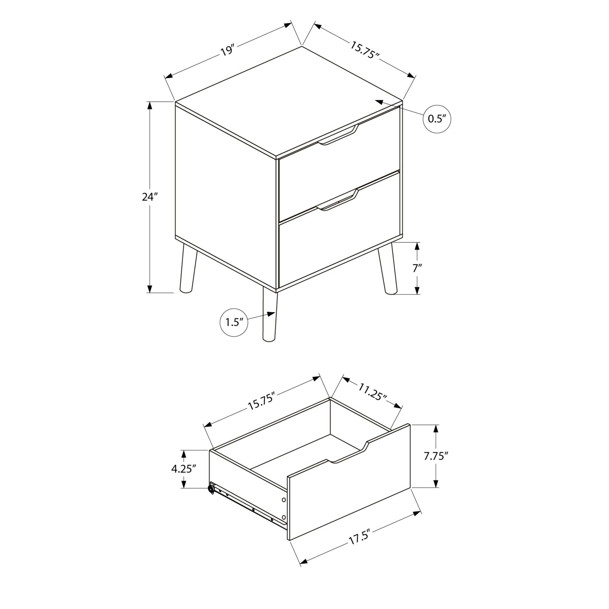 I 3689 - Table D'appoint, Table D'appoint, Bout, Tiroir De Rangement, Table De Nuit, Chambre À Coucher, Salon, Stratifié Noir, Moderne, Contemporain - Simple Boutique