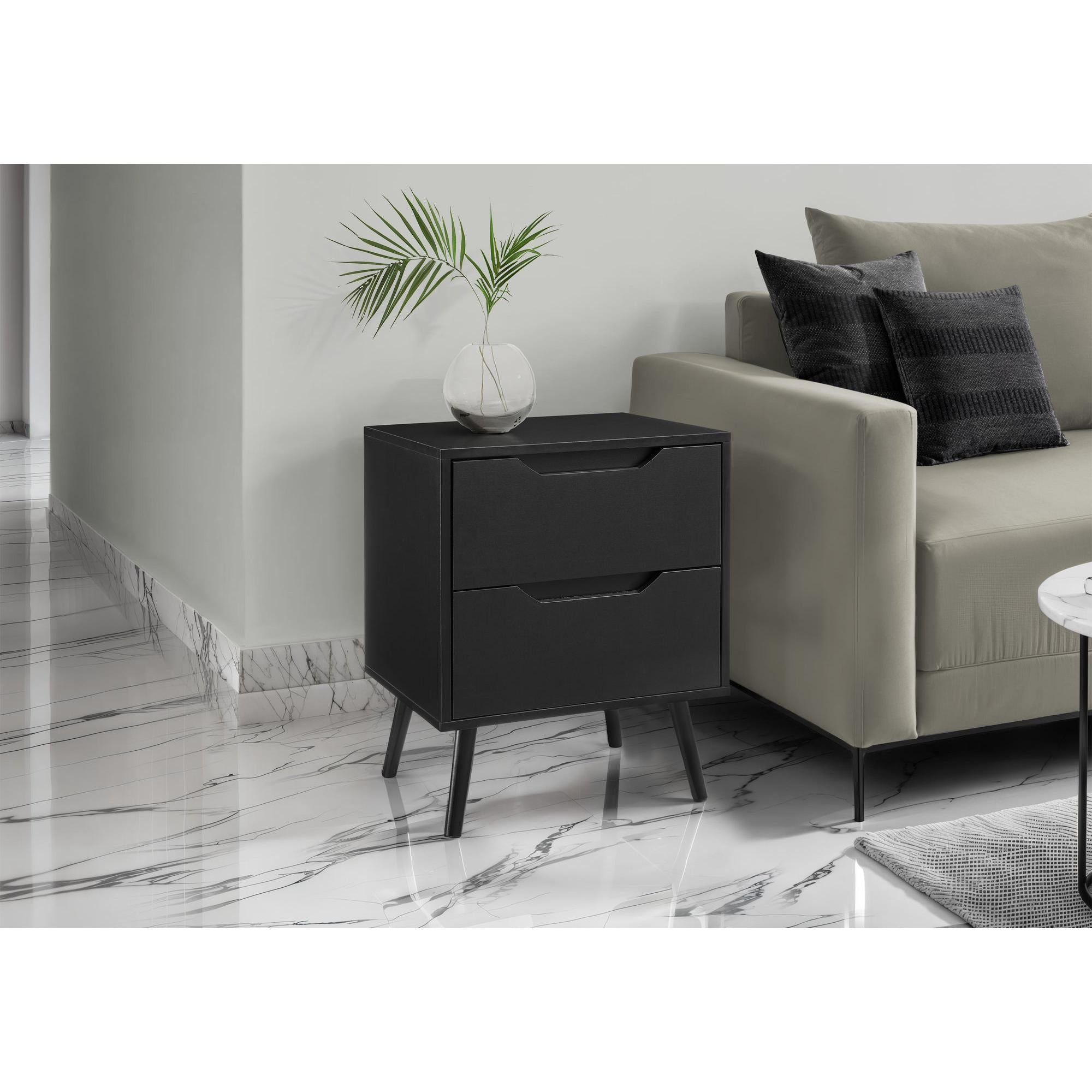 I 3689 - Table D'appoint, Table D'appoint, Bout, Tiroir De Rangement, Table De Nuit, Chambre À Coucher, Salon, Stratifié Noir, Moderne, Contemporain - Simple Boutique