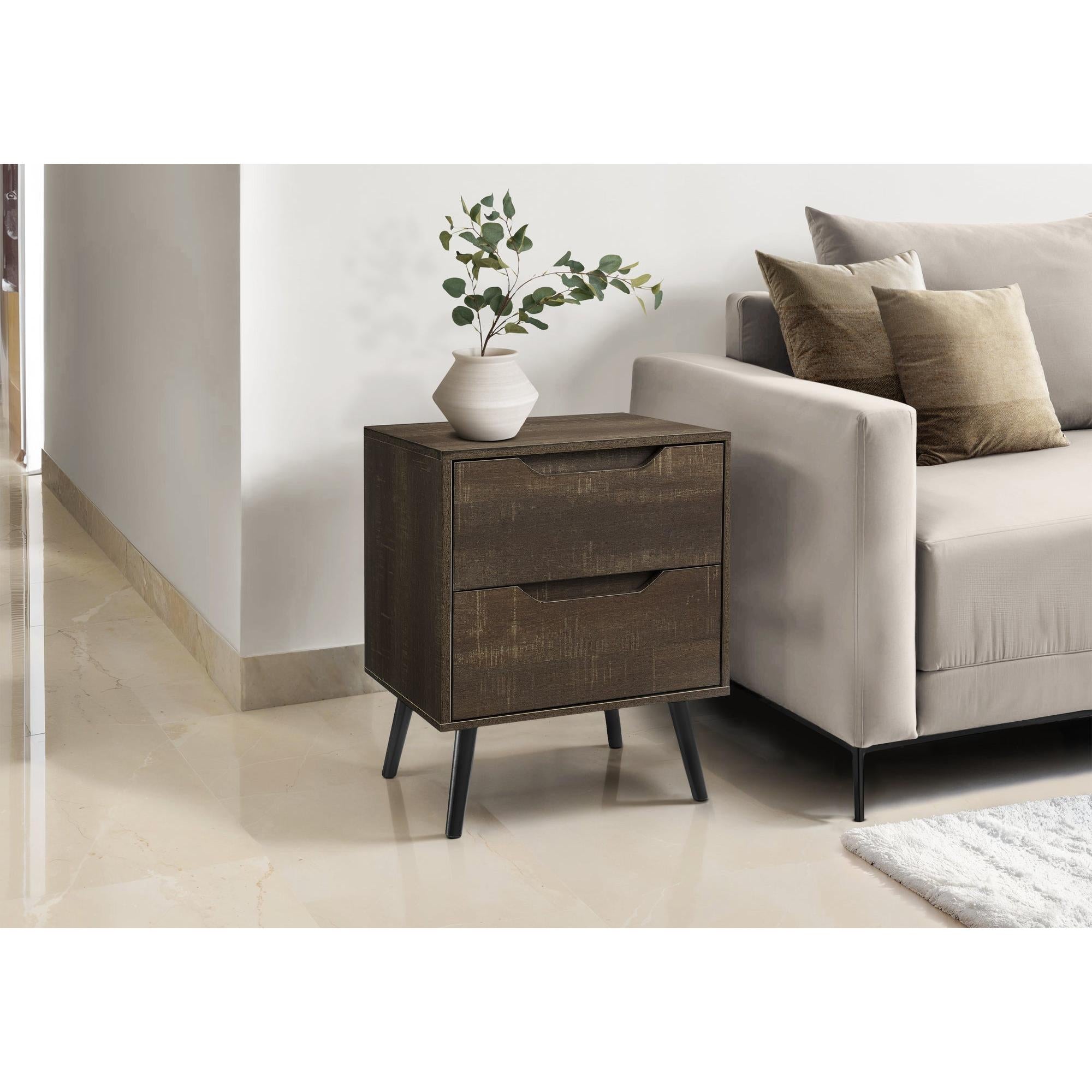 I 3691 - Table D'appoint, Table D'appoint, Bout, Tiroir De Rangement, Table De Nuit, Chambre À Coucher, Salon, Stratifié Brun, Moderne, Contemporain - Simple Boutique