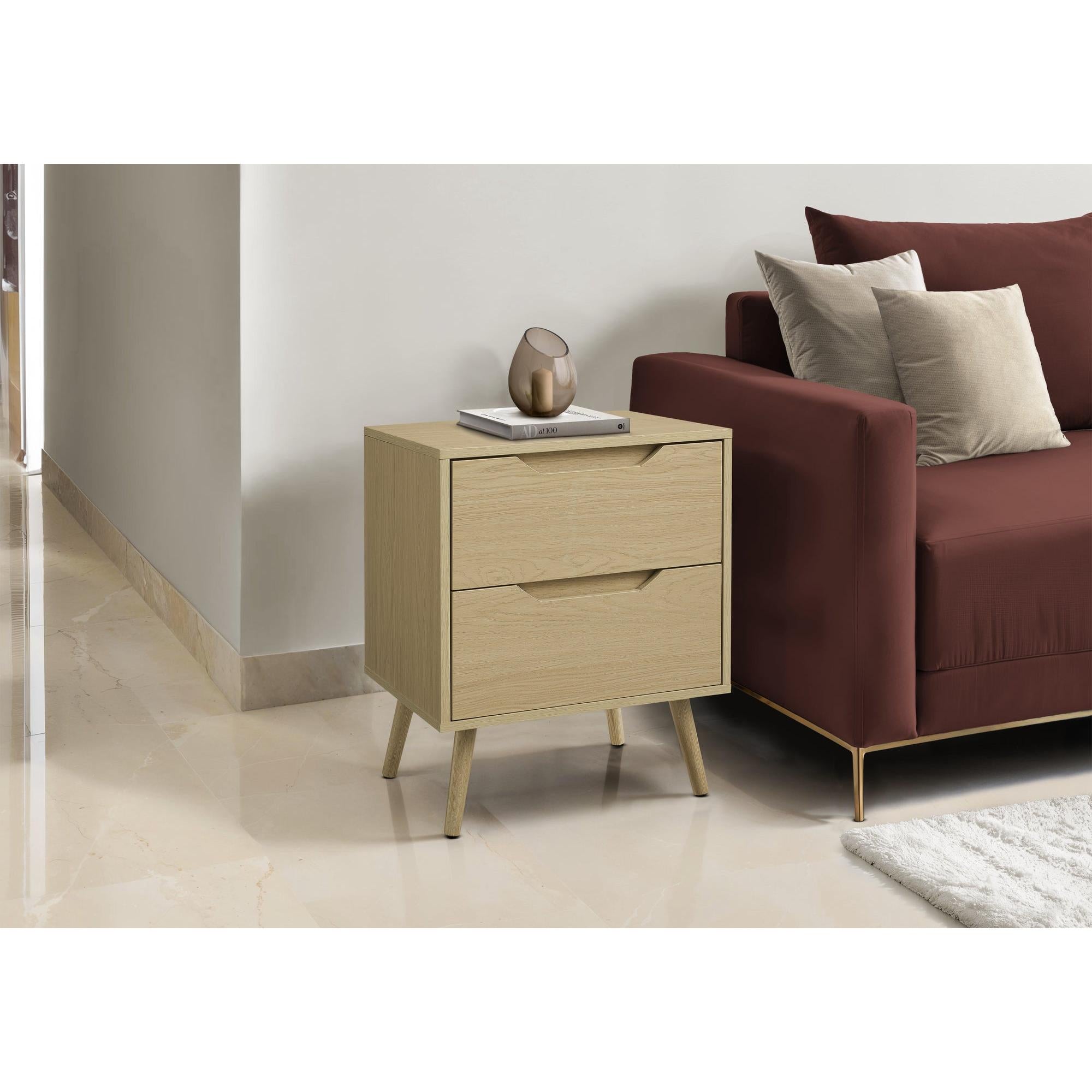 I 3692 - Table D'appoint, Table D'appoint, Bout, Tiroir De Rangement, Table De Nuit, Chambre À Coucher, Salon, Stratifié Naturel, Moderne, Contemporain - Simple Boutique