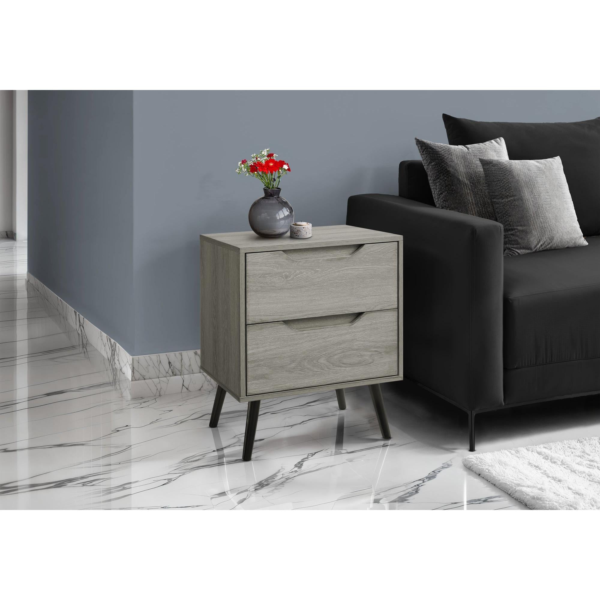 I 3693 - Table D'appoint, Table D'appoint, Bout, Tiroir De Rangement, Table De Nuit, Chambre À Coucher, Salon, Stratifié Taupe, Moderne, Contemporain - Simple Boutique