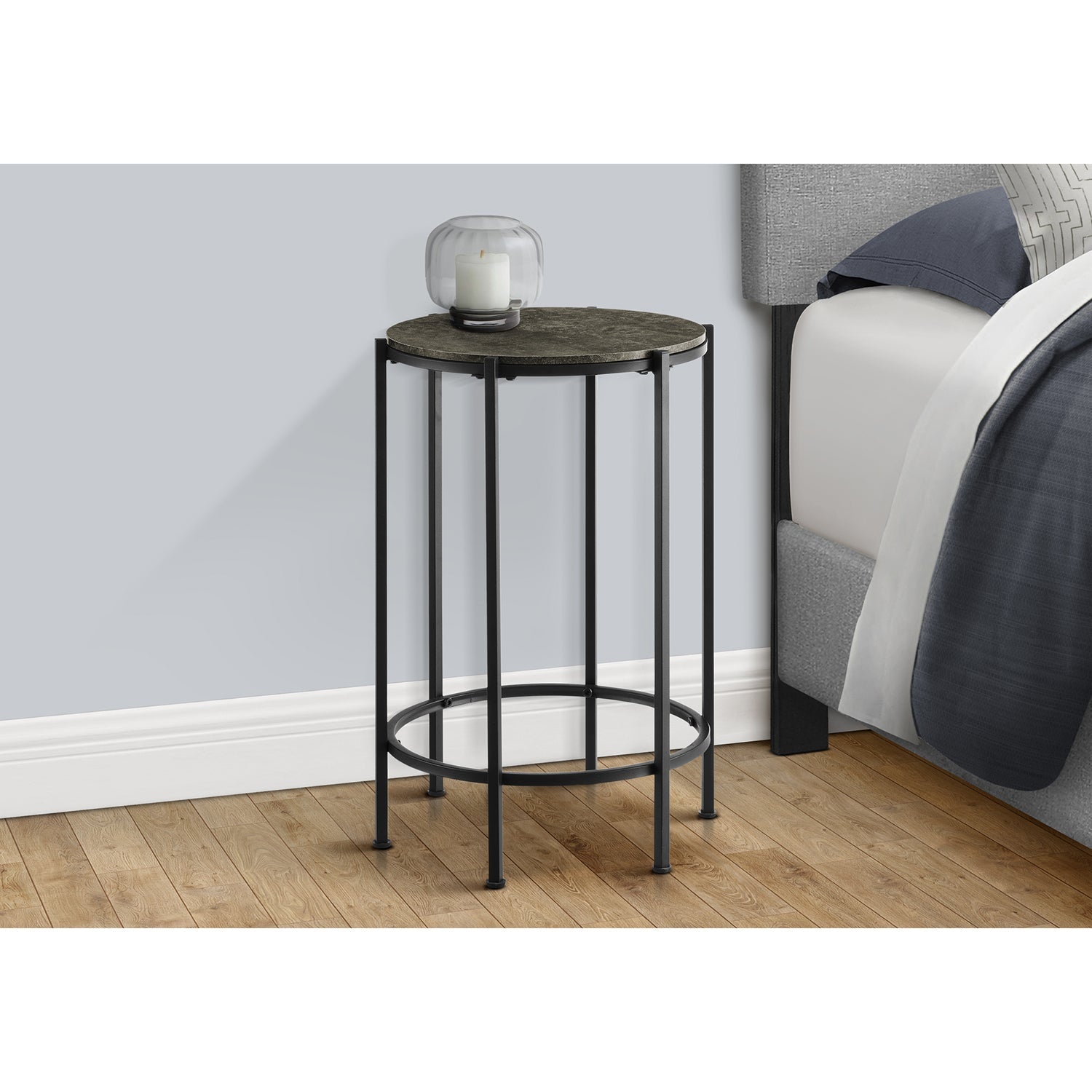 I 3755 - Table D'appoint, Bout, Rond, Table D'appoint, Petit, Lampe, Salon, Chambre À Coucher, Table De Nuit, Stratifié En Bronze Foncé, Métal Noir, Contemporain - Simple Boutique