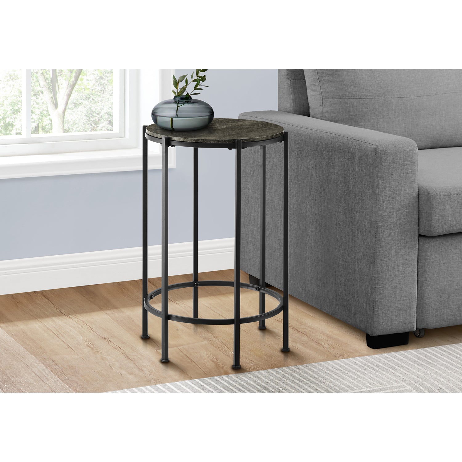 I 3755 - Table D'appoint, Bout, Rond, Table D'appoint, Petit, Lampe, Salon, Chambre À Coucher, Table De Nuit, Stratifié En Bronze Foncé, Métal Noir, Contemporain - Simple Boutique