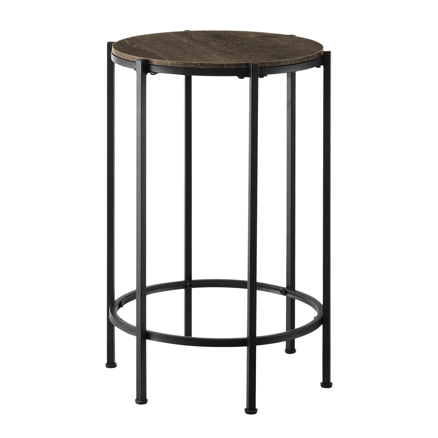 I 3756 - Table D'appoint, Bout, Rond, Table D'appoint, Petit, Lampe, Salon, Chambre À Coucher, Table De Nuit, Stratifié Chêne Foncé, Métal Noir, Contemporain - Simple Boutique