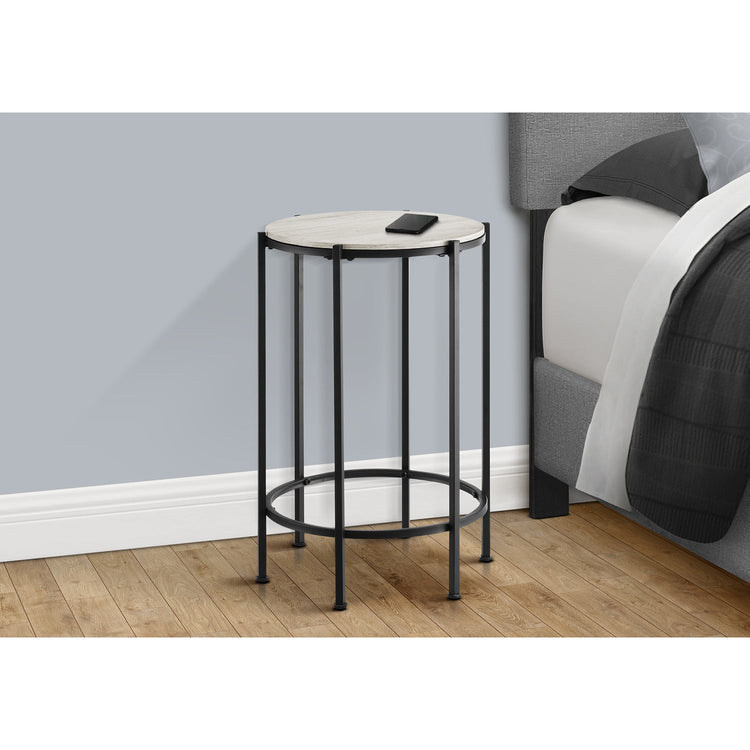 I 3757 - Table D'appoint, Bout, Rond, Table D'appoint, Petit, Lampe, Salon, Chambre À Coucher, Table De Nuit, Stratifié Chêne Lavé, Métal Noir, Contemporain - Simple Boutique