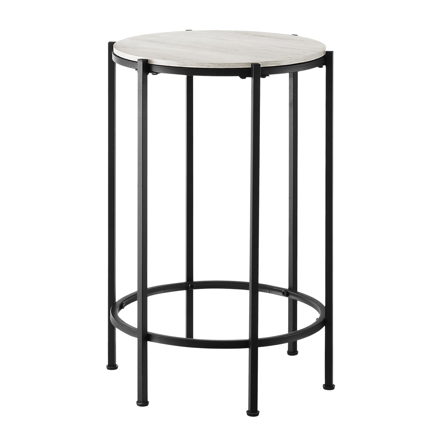 I 3757 - Table D'appoint, Bout, Rond, Table D'appoint, Petit, Lampe, Salon, Chambre À Coucher, Table De Nuit, Stratifié Chêne Lavé, Métal Noir, Contemporain - Simple Boutique