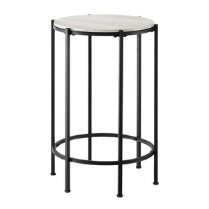 I 3757 - Table D'appoint, Bout, Rond, Table D'appoint, Petit, Lampe, Salon, Chambre À Coucher, Table De Nuit, Stratifié Chêne Lavé, Métal Noir, Contemporain - Simple Boutique