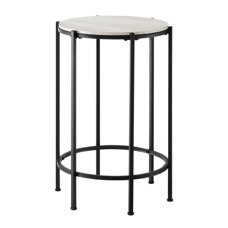 I 3757 - Table D'appoint, Bout, Rond, Table D'appoint, Petit, Lampe, Salon, Chambre À Coucher, Table De Nuit, Stratifié Chêne Lavé, Métal Noir, Contemporain - Simple Boutique