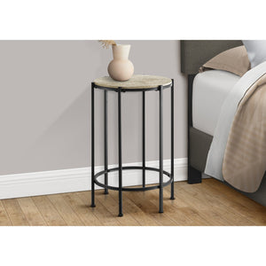 I 3758 - Table D'appoint, Bout, Rond, Table D'appoint, Petit, Lampe, Salon, Chambre À Coucher, Table De Nuit, Revêtement Stratifié En Pierre Crème, Métal Noir, Contemporain - Simple Boutique