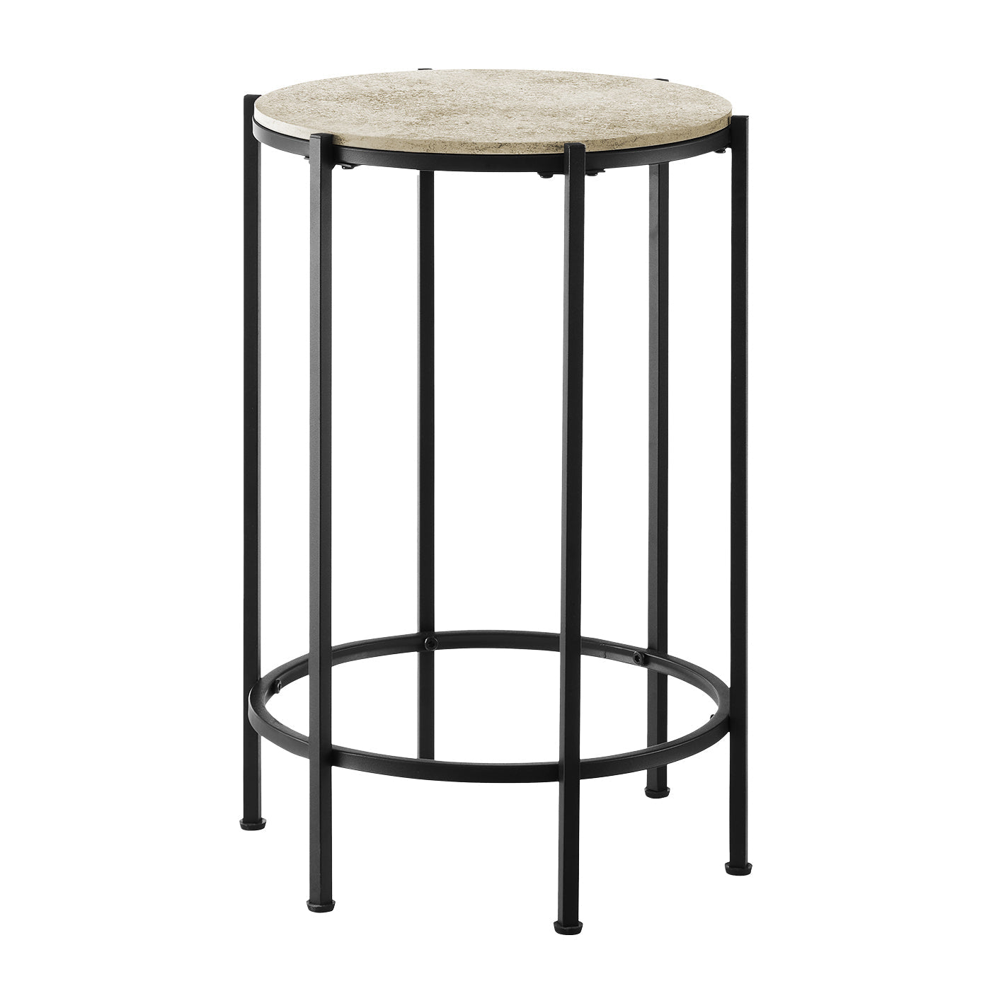 I 3758 - Table D'appoint, Bout, Rond, Table D'appoint, Petit, Lampe, Salon, Chambre À Coucher, Table De Nuit, Revêtement Stratifié En Pierre Crème, Métal Noir, Contemporain - Simple Boutique