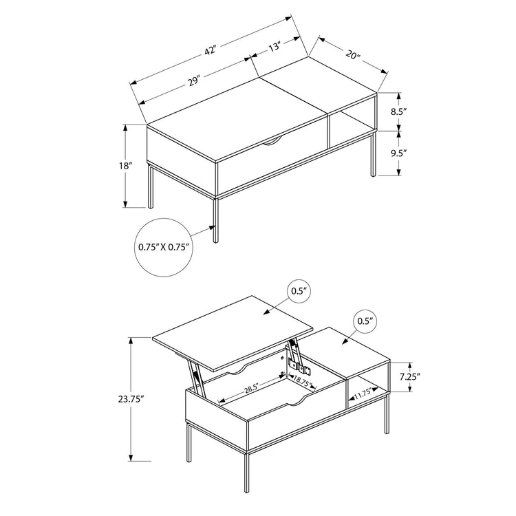 I 3805 - Table De Salon, 42" L, Rectangulaire, Cocktail, Gris, Métal Noir, Contemporain, Moderne - Simple Boutique
