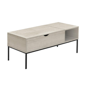 I 3807 - Table De Salon, 42'' L, Rectangulaire, Cocktail, Toit Relevable, Chêne Lavé, Métal Noir, Contemporain, Moderne - Simple Boutique