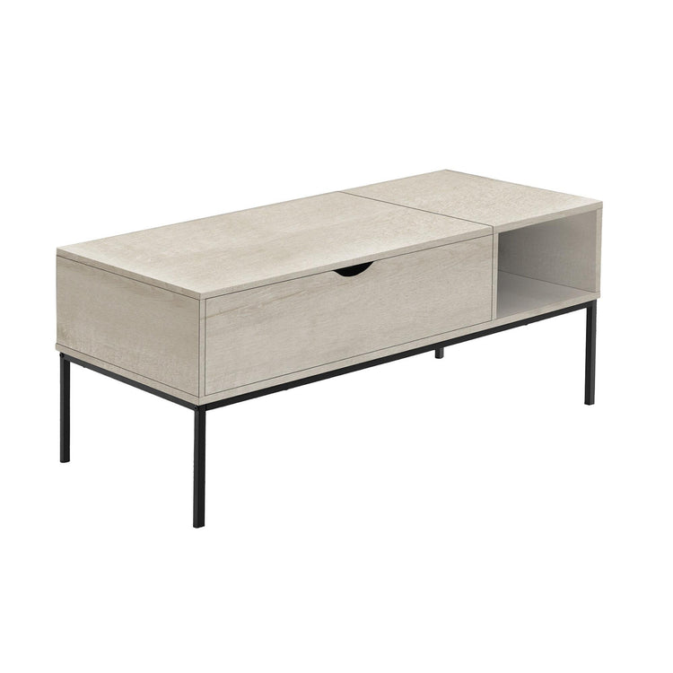 I 3807 - Table De Salon, 42'' L, Rectangulaire, Cocktail, Toit Relevable, Chêne Lavé, Métal Noir, Contemporain, Moderne - Simple Boutique