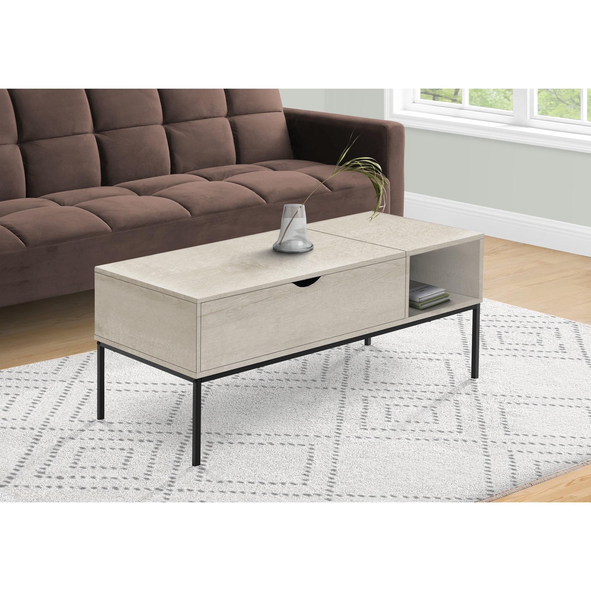 I 3807 - Table De Salon, 42'' L, Rectangulaire, Cocktail, Toit Relevable, Chêne Lavé, Métal Noir, Contemporain, Moderne - Simple Boutique