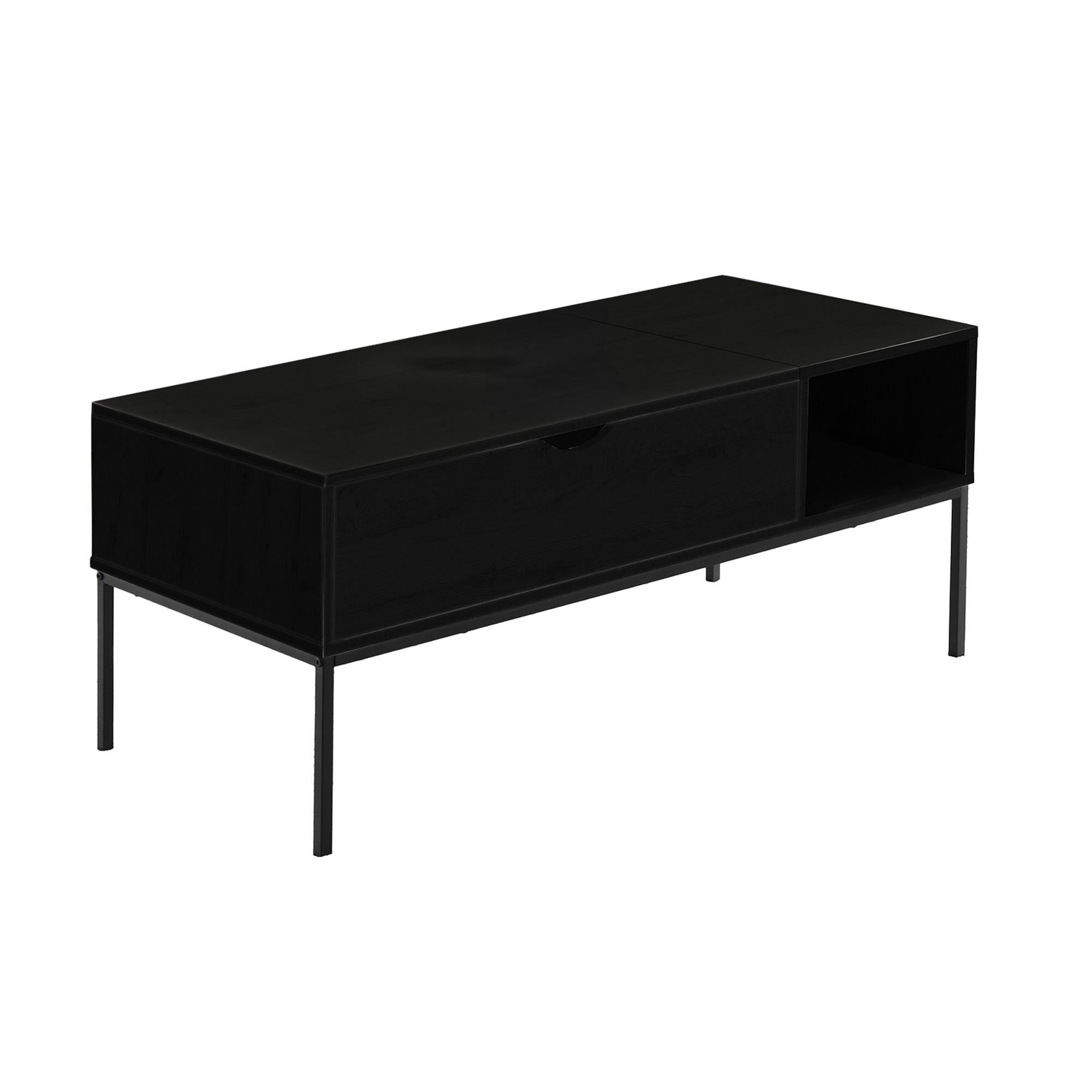I 3808 - Table De Salon, 42'' L, Rectangulaire, Cocktail, Toit Relevable, Stratifié Noir, Métal Noir, Contemporain, Moderne - Simple Boutique