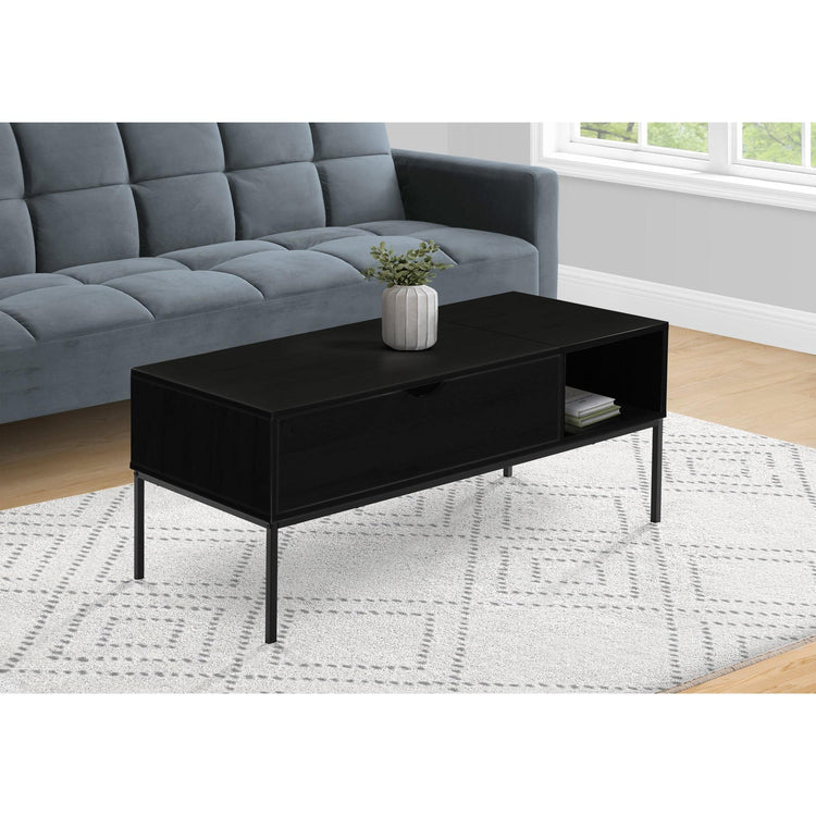 I 3808 - Table De Salon, 42'' L, Rectangulaire, Cocktail, Toit Relevable, Stratifié Noir, Métal Noir, Contemporain, Moderne - Simple Boutique