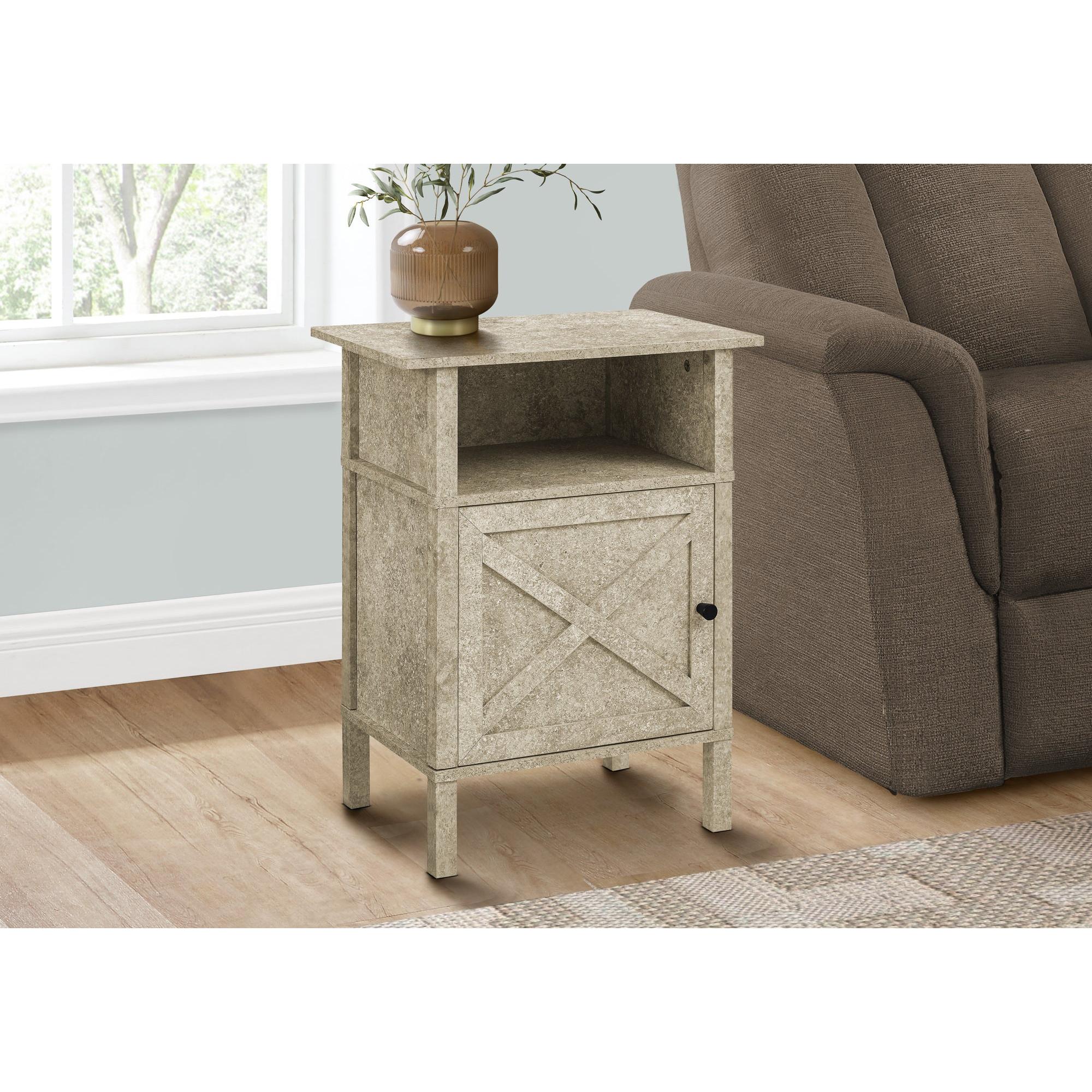 I 3813 - Table D'appoint, Table D'appoint, Bout, Salon, Petit, Rangement, Revêtement Stratifié En Pierre Crème, Transitionnel - Simple Boutique