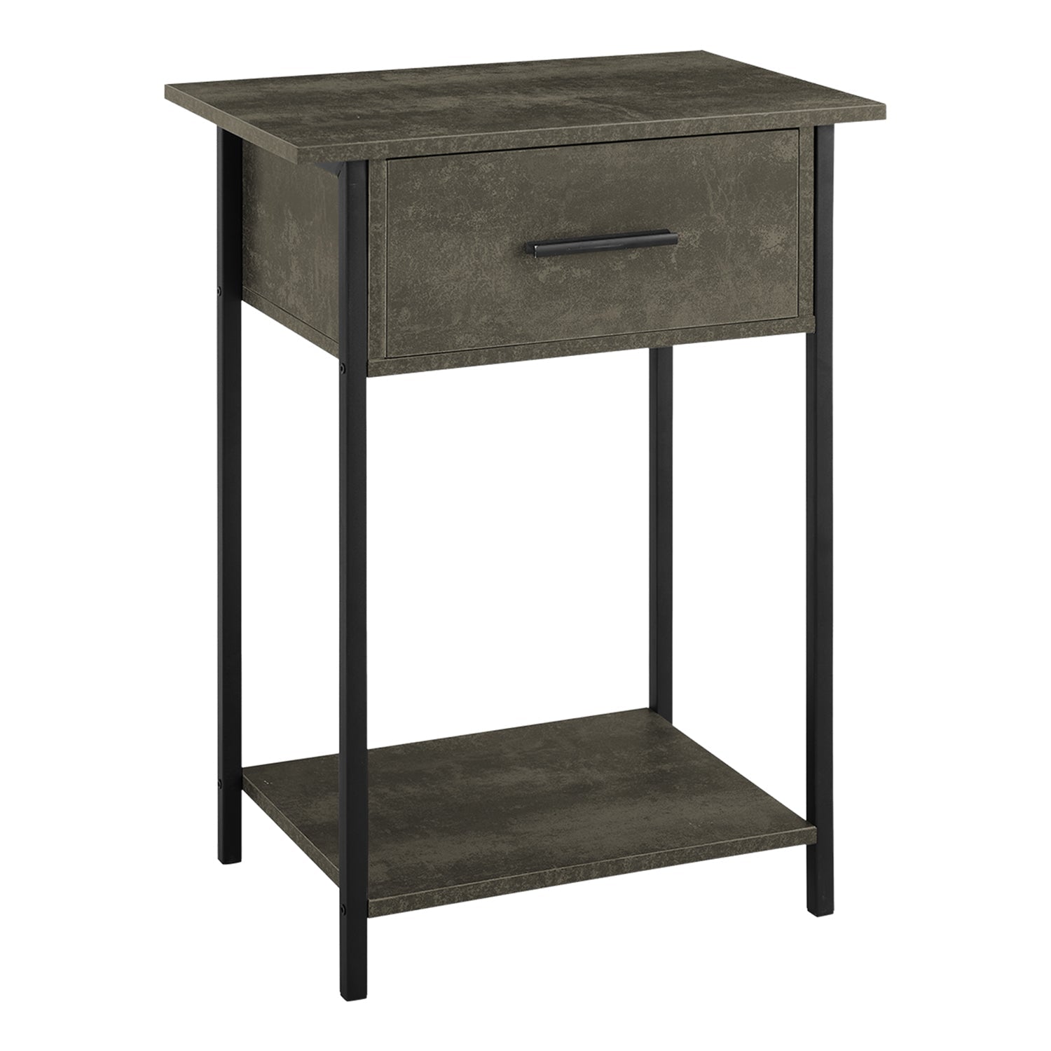 I 3815 - Table D'appoint, 2 Niveaux, Bout, Lampe, Salon, Table D'appoint, Tiroir De Rangement, Petit, Stratifié En Bronze Foncé, Métal Noir, Contemporain - Simple Boutique