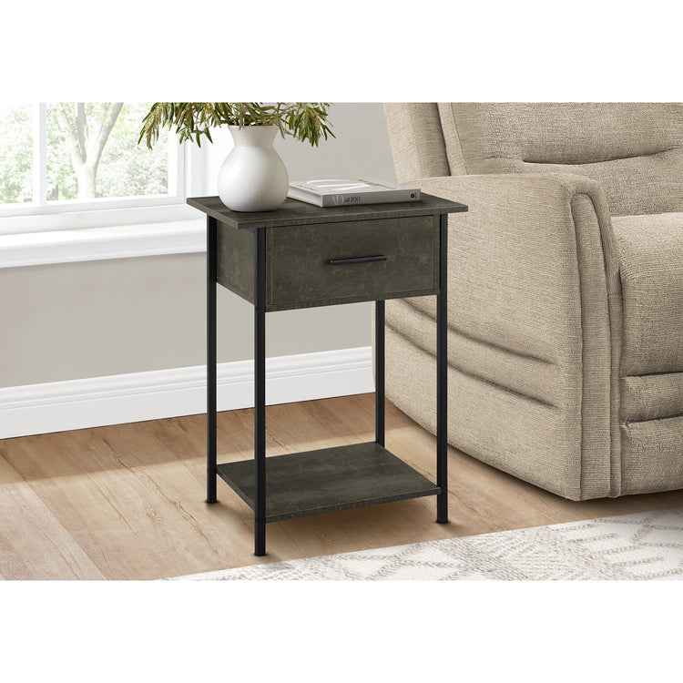I 3815 - Table D'appoint, 2 Niveaux, Bout, Lampe, Salon, Table D'appoint, Tiroir De Rangement, Petit, Stratifié En Bronze Foncé, Métal Noir, Contemporain - Simple Boutique