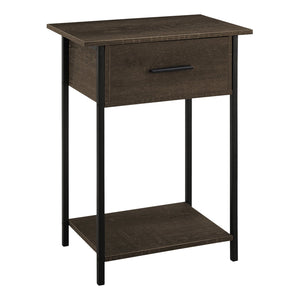 I 3816 - Table D'appoint, 2 Niveaux, Bout, Lampe, Salon, Table D'appoint, Tiroir De Rangement, Petit, Stratifié Chêne Foncé, Métal Noir, Contemporain - Simple Boutique