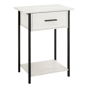 I 3817 - Table D'appoint, 2 Niveaux, Bout, Lampe, Salon, Table D'appoint, Tiroir De Rangement, Petit, Stratifié Chêne Lavé, Métal Noir, Contemporain - Simple Boutique