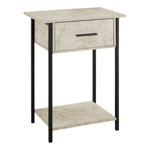I 3818 - Table D'appoint, 2 Niveaux, Bout, Lampe, Salon, Table D'appoint, Tiroir De Rangement, Petit, Revêtement Stratifié En Pierre Crème, Métal Noir, Contemporain - Simple Boutique