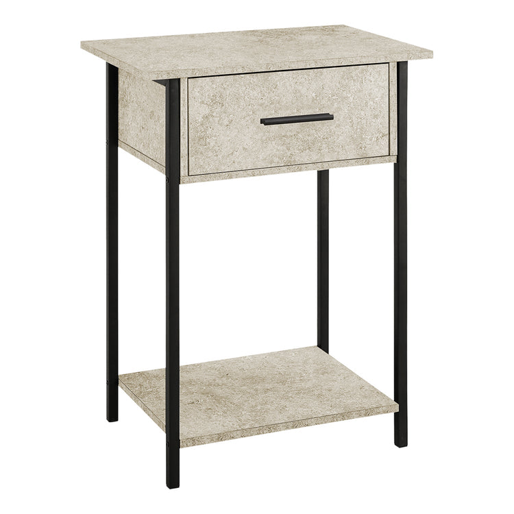 I 3818 - Table D'appoint, 2 Niveaux, Bout, Lampe, Salon, Table D'appoint, Tiroir De Rangement, Petit, Revêtement Stratifié En Pierre Crème, Métal Noir, Contemporain - Simple Boutique