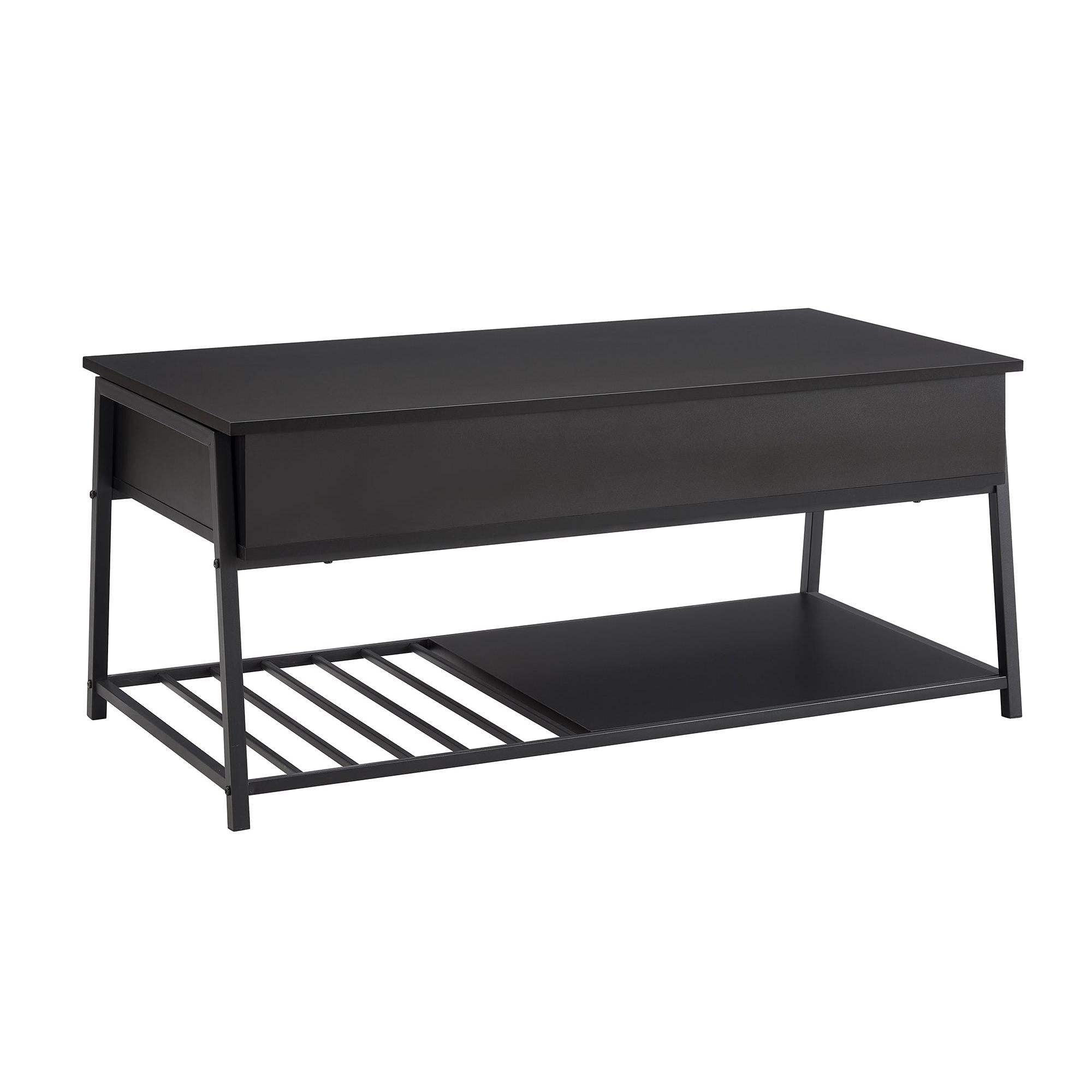 I 3820 - Table De Salon, 42'' L, Cocktail, Toit Relevable, Rectangulaire, Rangement, Salon, Stratifié Noir, Métal Noir, Contemporain, Moderne - Simple Boutique