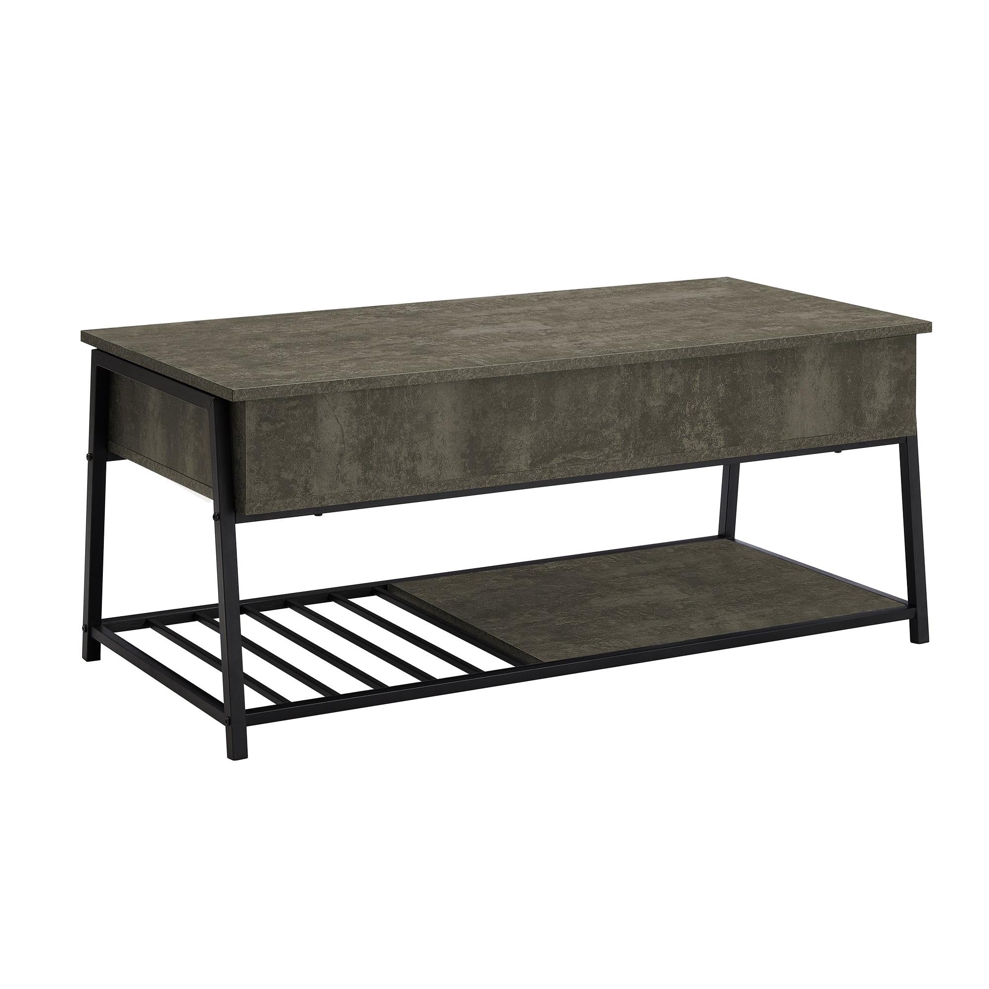 I 3821 - Table De Salon, 42'' L, Cocktail, Toit Relevable, Rectangulaire, Rangement, Salon, Stratifié En Bronze Foncé, Métal Noir, Contemporain, Moderne - Simple Boutique