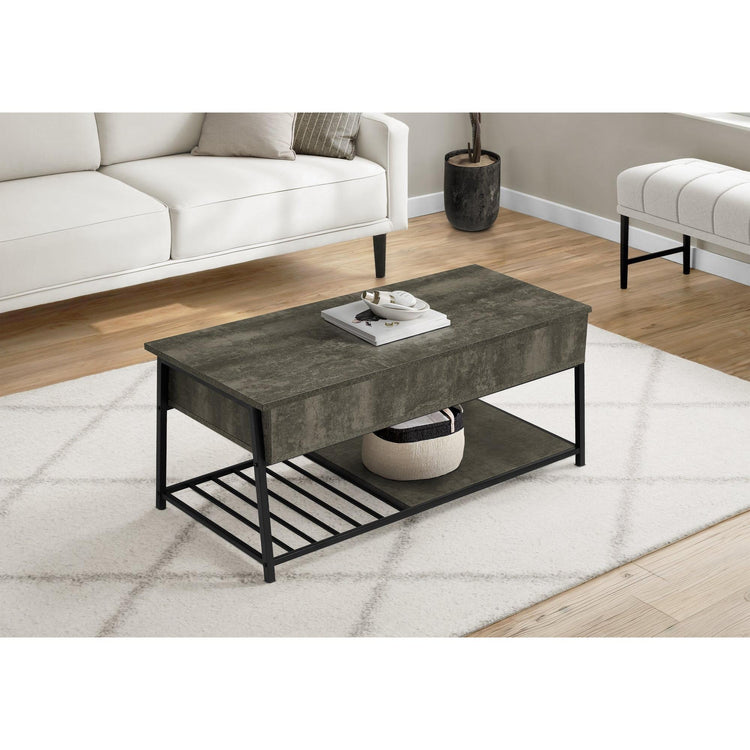 I 3821 - Table De Salon, 42'' L, Cocktail, Toit Relevable, Rectangulaire, Rangement, Salon, Stratifié En Bronze Foncé, Métal Noir, Contemporain, Moderne - Simple Boutique