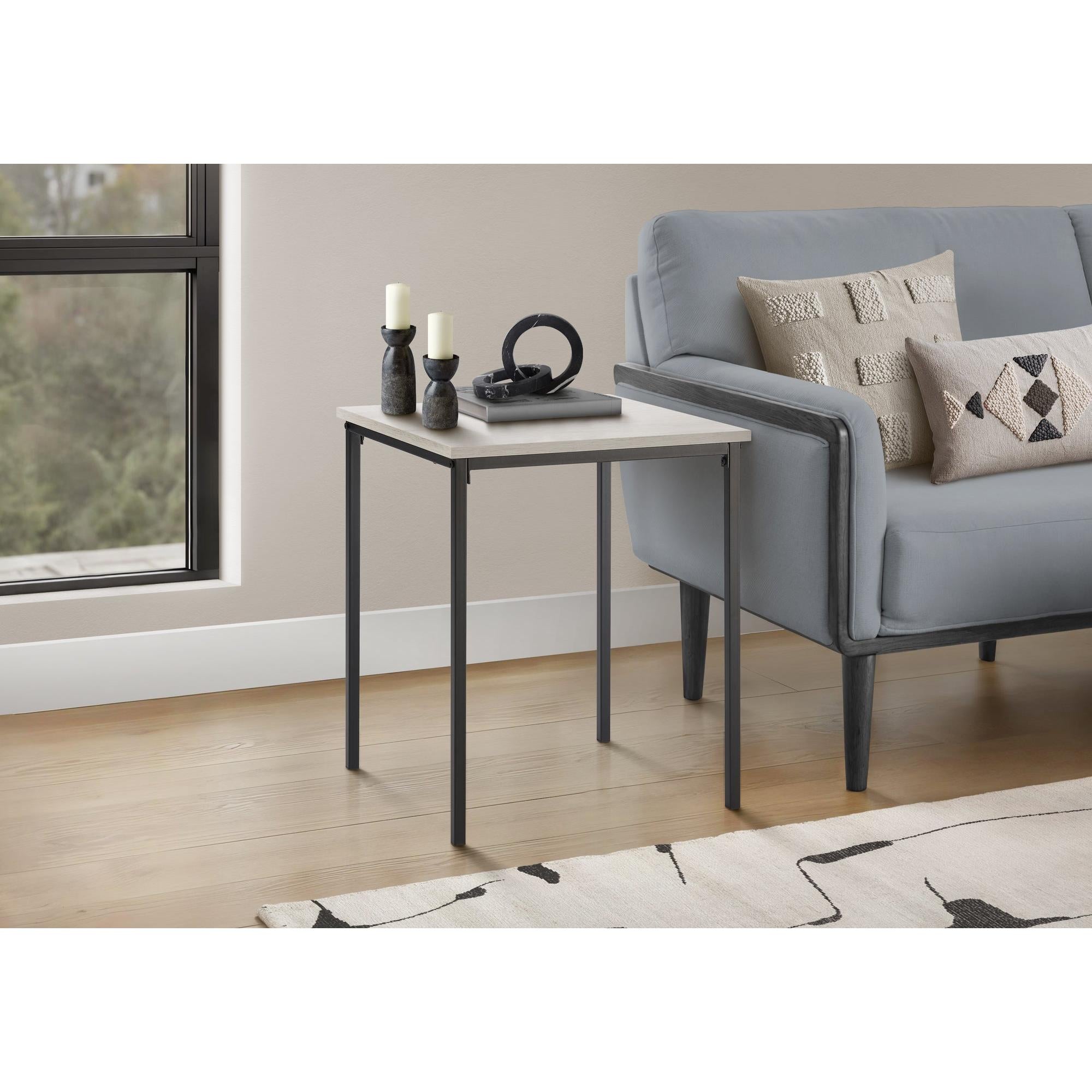 I 3826 - Table D'appoint, 22'' H, Table D'appoint, Bout, Petit, Table De Nuit, Carré, Chambre À Coucher, Salon, Stratifié Chêne Foncé, Métal Noir, Contemporain, Moderne - Simple Boutique