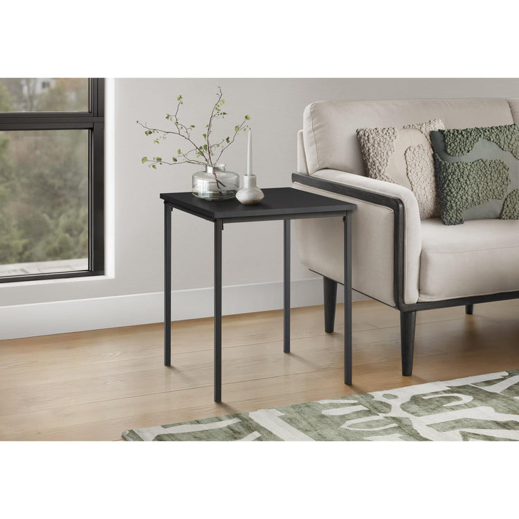 I 3827 - Table D'appoint, 22'' H, Table D'appoint, Bout, Petit, Table De Nuit, Carré, Chambre À Coucher, Salon, Stratifié Noir, Métal Noir, Contemporain, Moderne - Simple Boutique