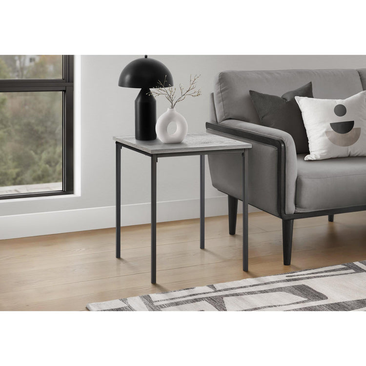 I 3828 - Table D'appoint, 22'' H, Table D'appoint, Bout, Petit, Table De Nuit, Carré, Chambre À Coucher, Salon, Stratifié Gris, Métal Noir, Contemporain, Moderne - Simple Boutique