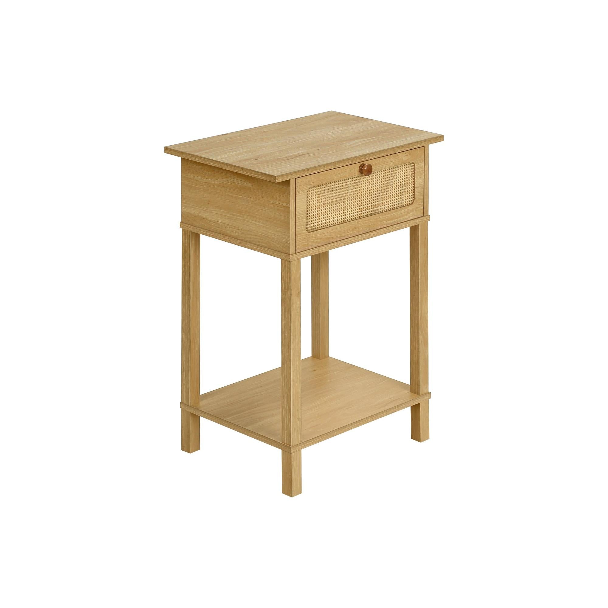 I 3842 - Table D'appoint, 2 Niveaux, Bout, Table De Nuit, Table D'appoint, Tiroir De Rangement, Chambre À Coucher, Salon, Stratifié Naturel, Transitionnel - Simple Boutique