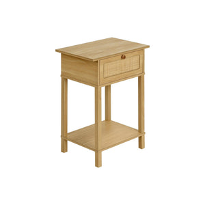 I 3842 - Table D'appoint, 2 Niveaux, Bout, Table De Nuit, Table D'appoint, Tiroir De Rangement, Chambre À Coucher, Salon, Stratifié Naturel, Transitionnel - Simple Boutique