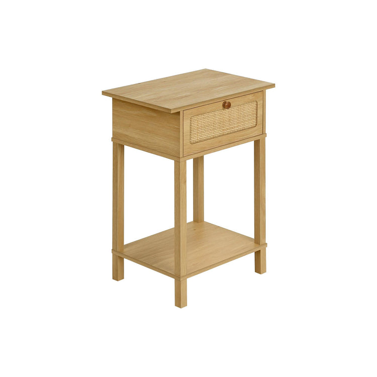 I 3842 - Table D'appoint, 2 Niveaux, Bout, Table De Nuit, Table D'appoint, Tiroir De Rangement, Chambre À Coucher, Salon, Stratifié Naturel, Transitionnel - Simple Boutique