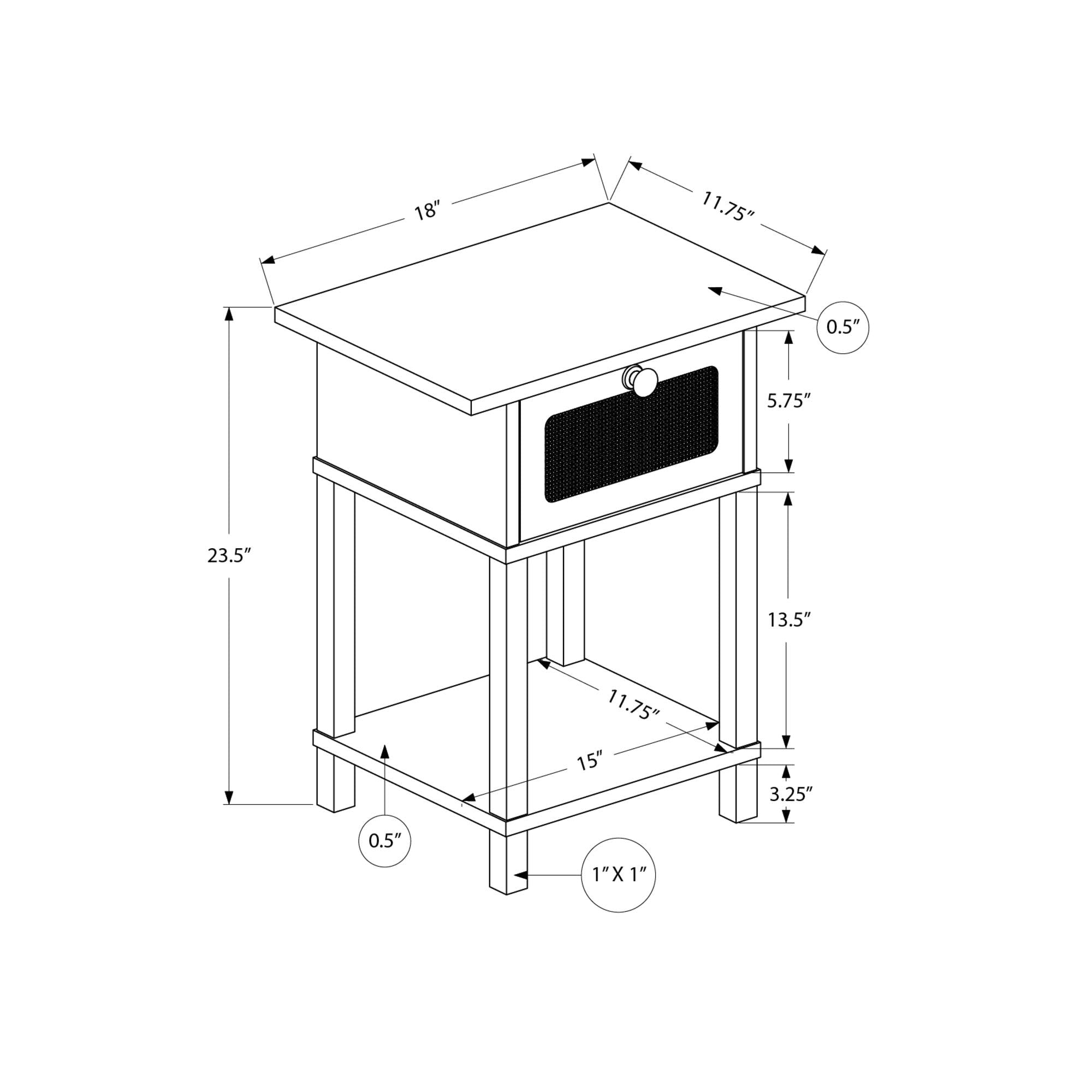 I 3842 - Table D'appoint, 2 Niveaux, Bout, Table De Nuit, Table D'appoint, Tiroir De Rangement, Chambre À Coucher, Salon, Stratifié Naturel, Transitionnel - Simple Boutique
