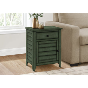 I 3948 - Table D'appoint, Table De Nuit, Tiroir De Rangement, Bout, Table D'appoint, Chambre À Coucher, Lampe, Rangement, Placage Vert Antique, Transitionnel - Simple Boutique