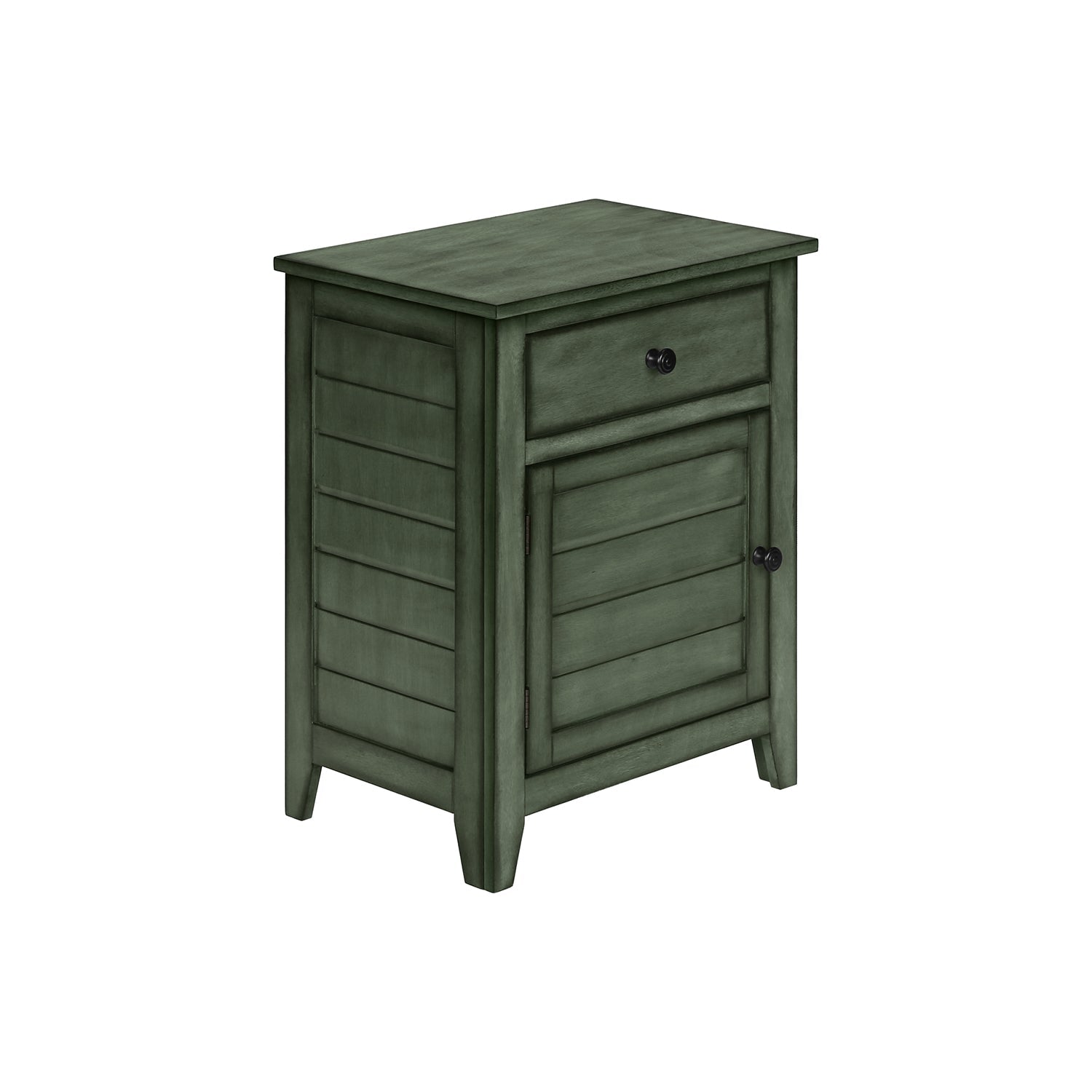 I 3948 - Table D'appoint, Table De Nuit, Tiroir De Rangement, Bout, Table D'appoint, Chambre À Coucher, Lampe, Rangement, Placage Vert Antique, Transitionnel - Simple Boutique