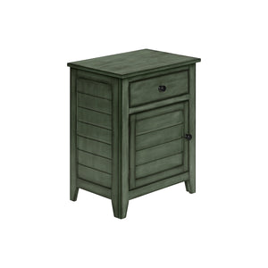 I 3948 - Table D'appoint, Table De Nuit, Tiroir De Rangement, Bout, Table D'appoint, Chambre À Coucher, Lampe, Rangement, Placage Vert Antique, Transitionnel - Simple Boutique