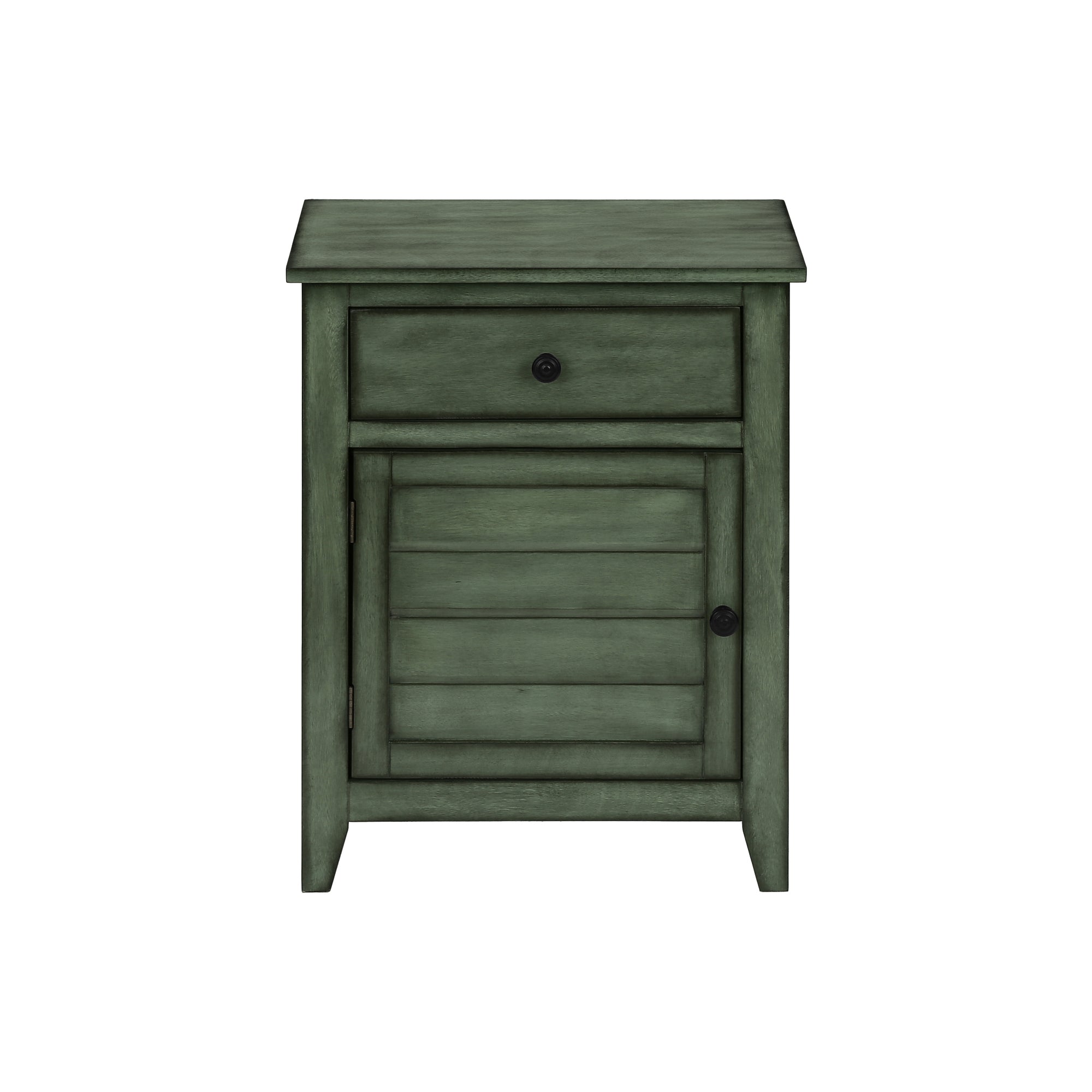I 3948 - Table D'appoint, Table De Nuit, Tiroir De Rangement, Bout, Table D'appoint, Chambre À Coucher, Lampe, Rangement, Placage Vert Antique, Transitionnel - Simple Boutique