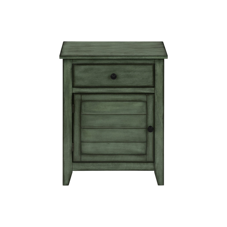 I 3948 - Table D'appoint, Table De Nuit, Tiroir De Rangement, Bout, Table D'appoint, Chambre À Coucher, Lampe, Rangement, Placage Vert Antique, Transitionnel - Simple Boutique