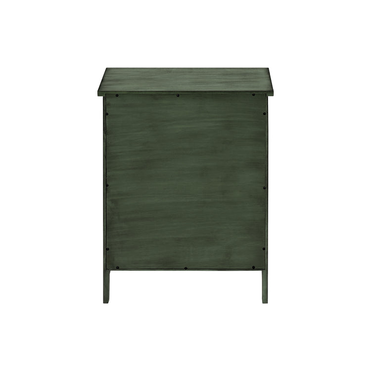 I 3948 - Table D'appoint, Table De Nuit, Tiroir De Rangement, Bout, Table D'appoint, Chambre À Coucher, Lampe, Rangement, Placage Vert Antique, Transitionnel - Simple Boutique