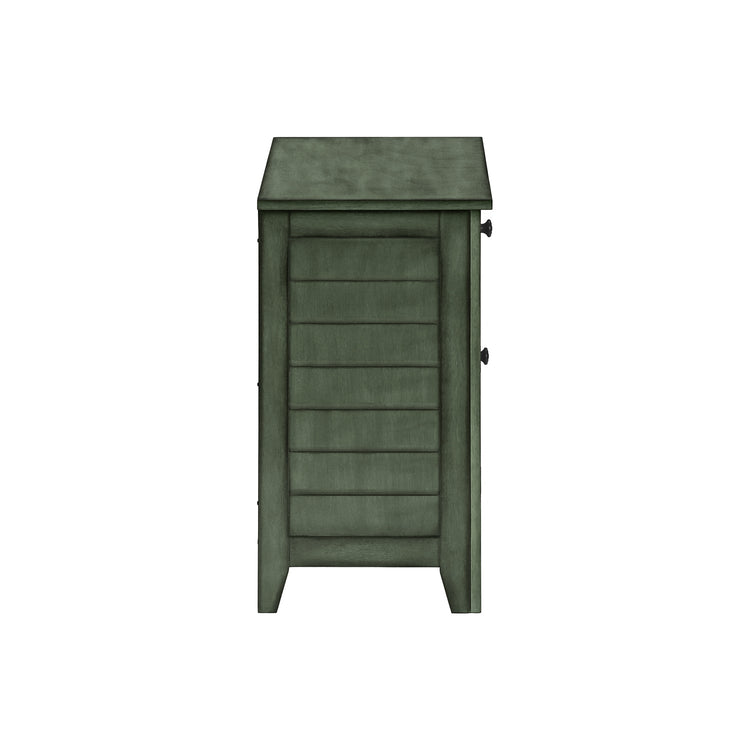 I 3948 - Table D'appoint, Table De Nuit, Tiroir De Rangement, Bout, Table D'appoint, Chambre À Coucher, Lampe, Rangement, Placage Vert Antique, Transitionnel - Simple Boutique