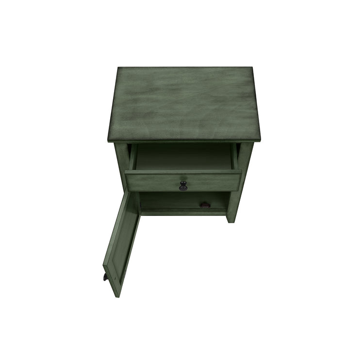 I 3948 - Table D'appoint, Table De Nuit, Tiroir De Rangement, Bout, Table D'appoint, Chambre À Coucher, Lampe, Rangement, Placage Vert Antique, Transitionnel - Simple Boutique