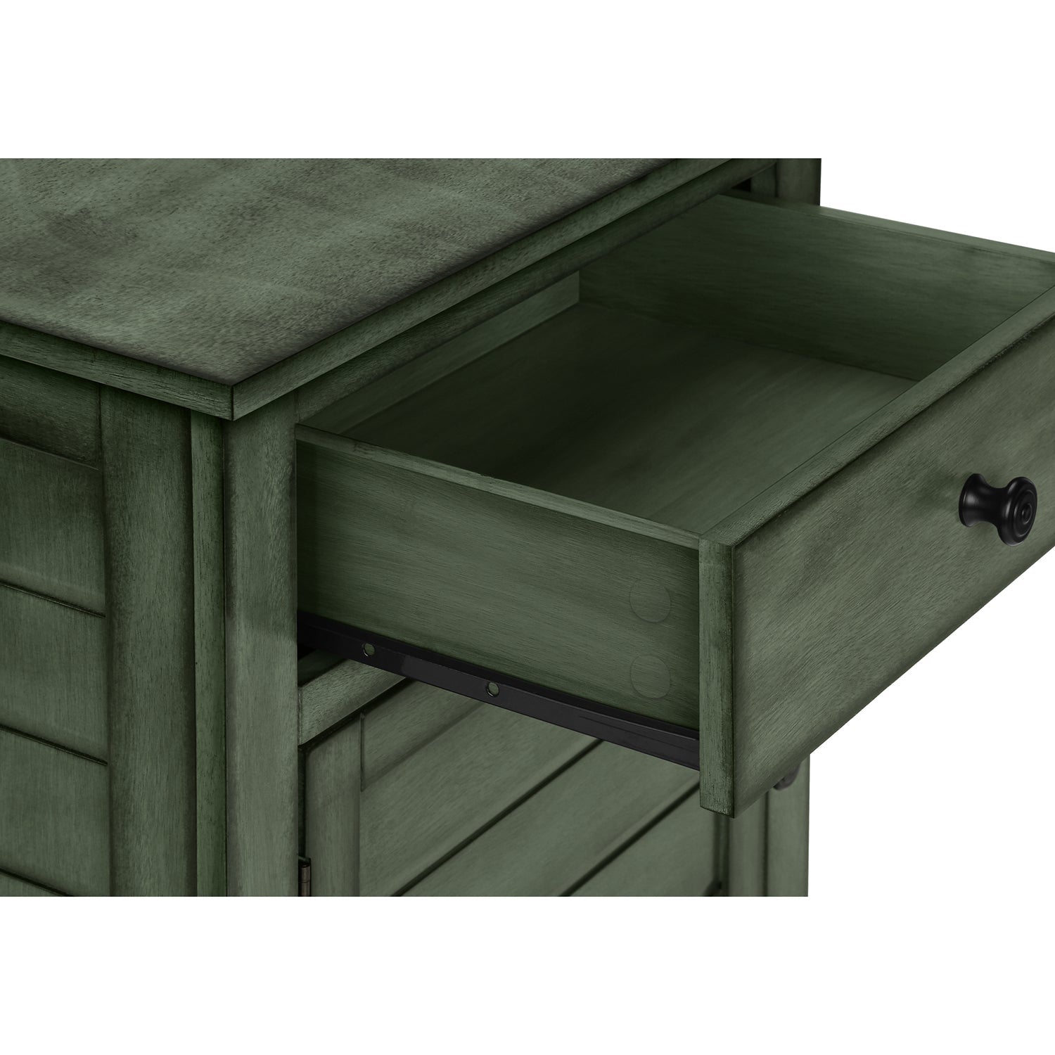 I 3948 - Table D'appoint, Table De Nuit, Tiroir De Rangement, Bout, Table D'appoint, Chambre À Coucher, Lampe, Rangement, Placage Vert Antique, Transitionnel - Simple Boutique