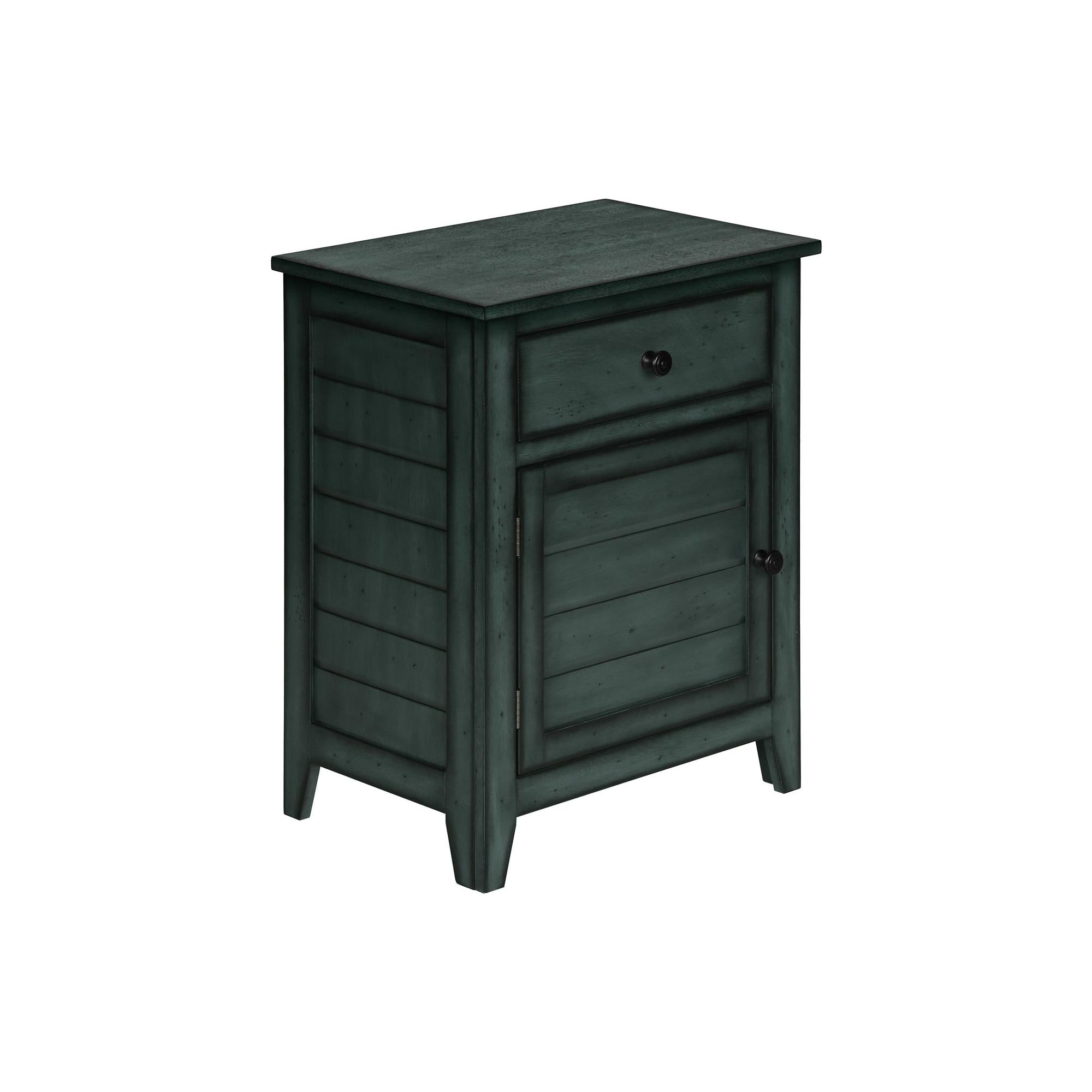 I 3949 - Table D'appoint, Table De Nuit, Tiroir De Rangement, Bout, Table D'appoint, Chambre À Coucher, Lampe, Rangement, Placage Bleu Antique, Transitionnel - Simple Boutique